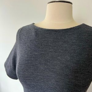 French Connection Grey Ribbed Short Sleeve Knit Minidress with Pockets